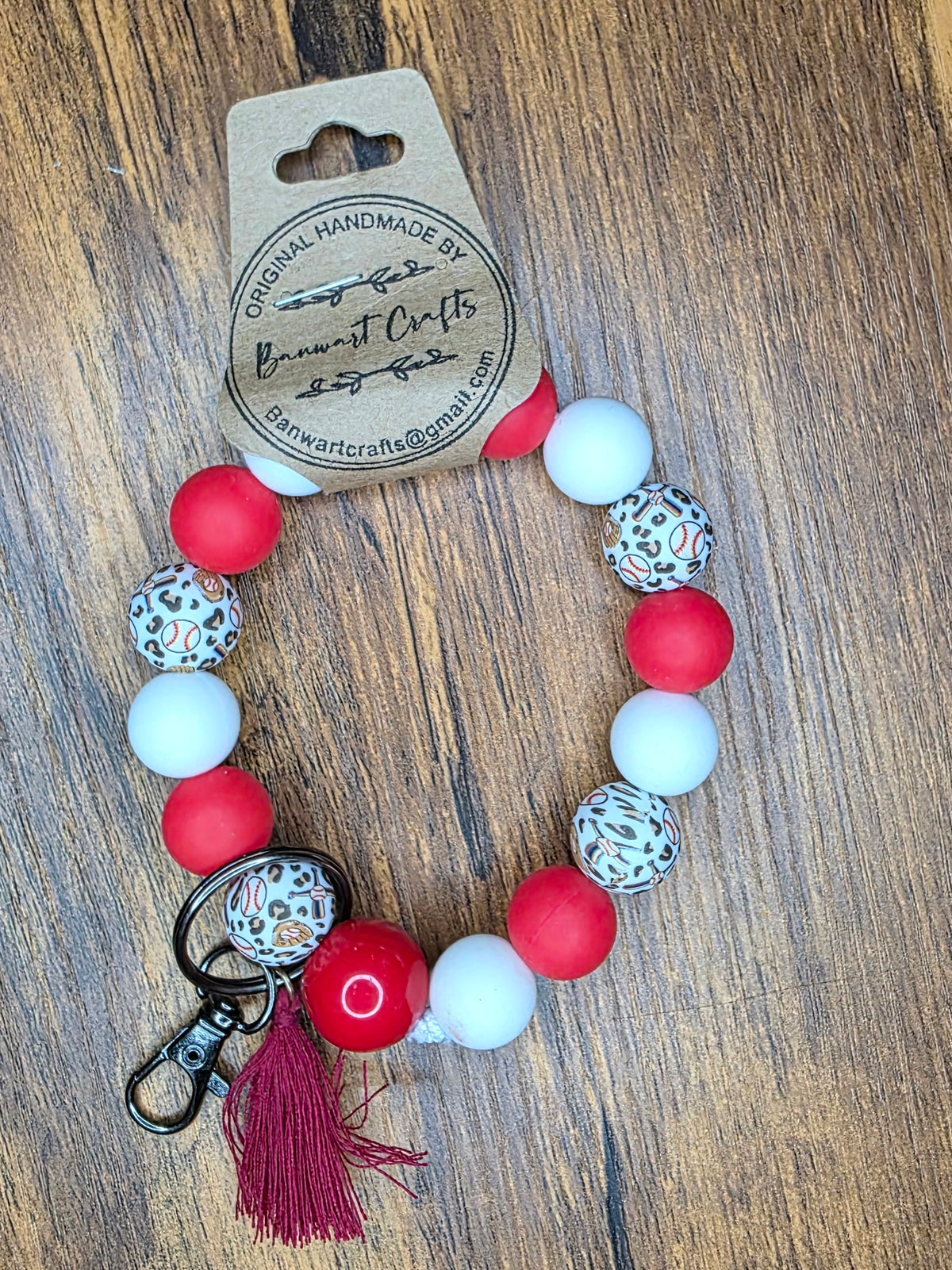 Leopard Baseball red & white wristlet