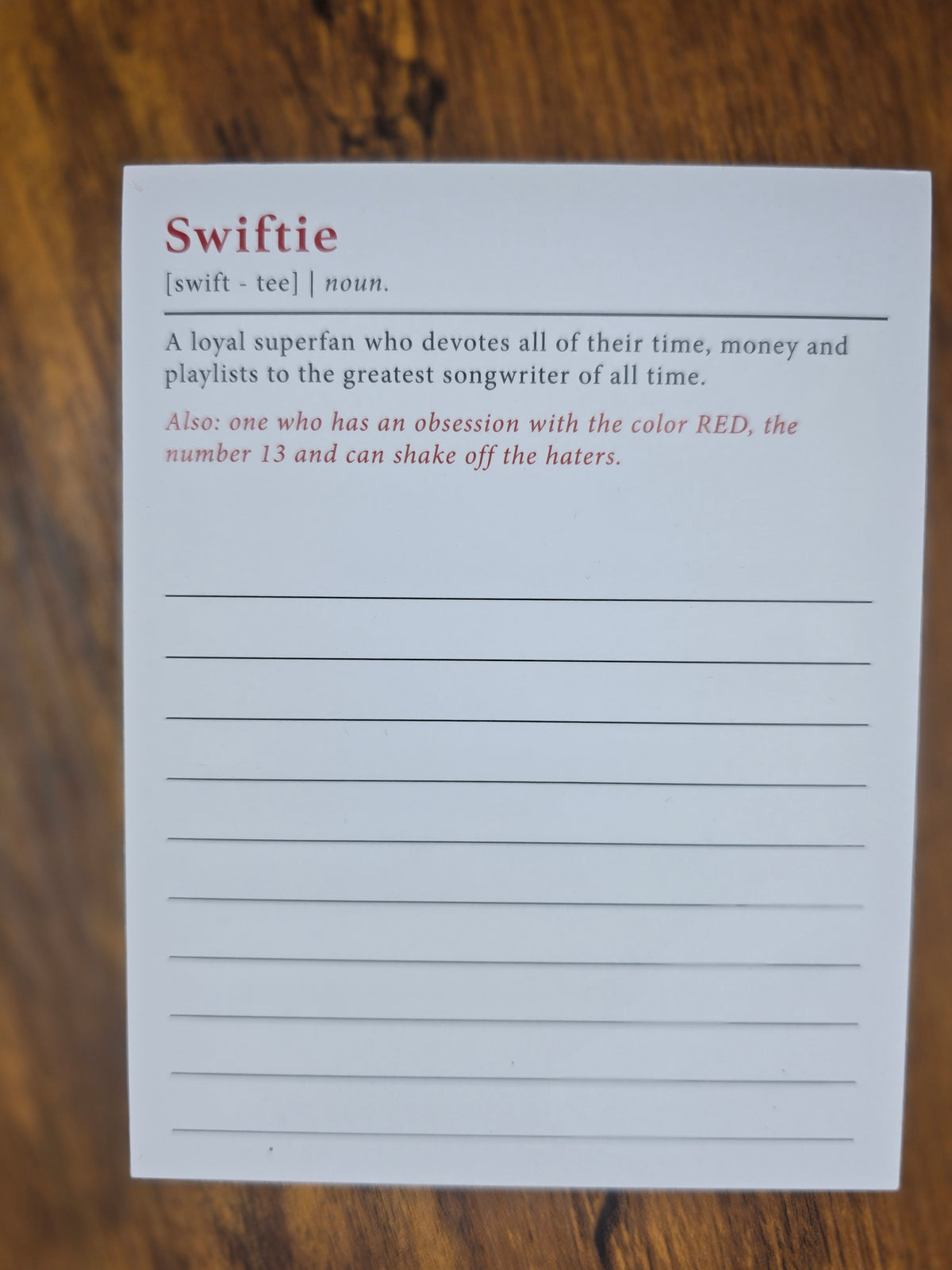 Swiftie Definition Notepad