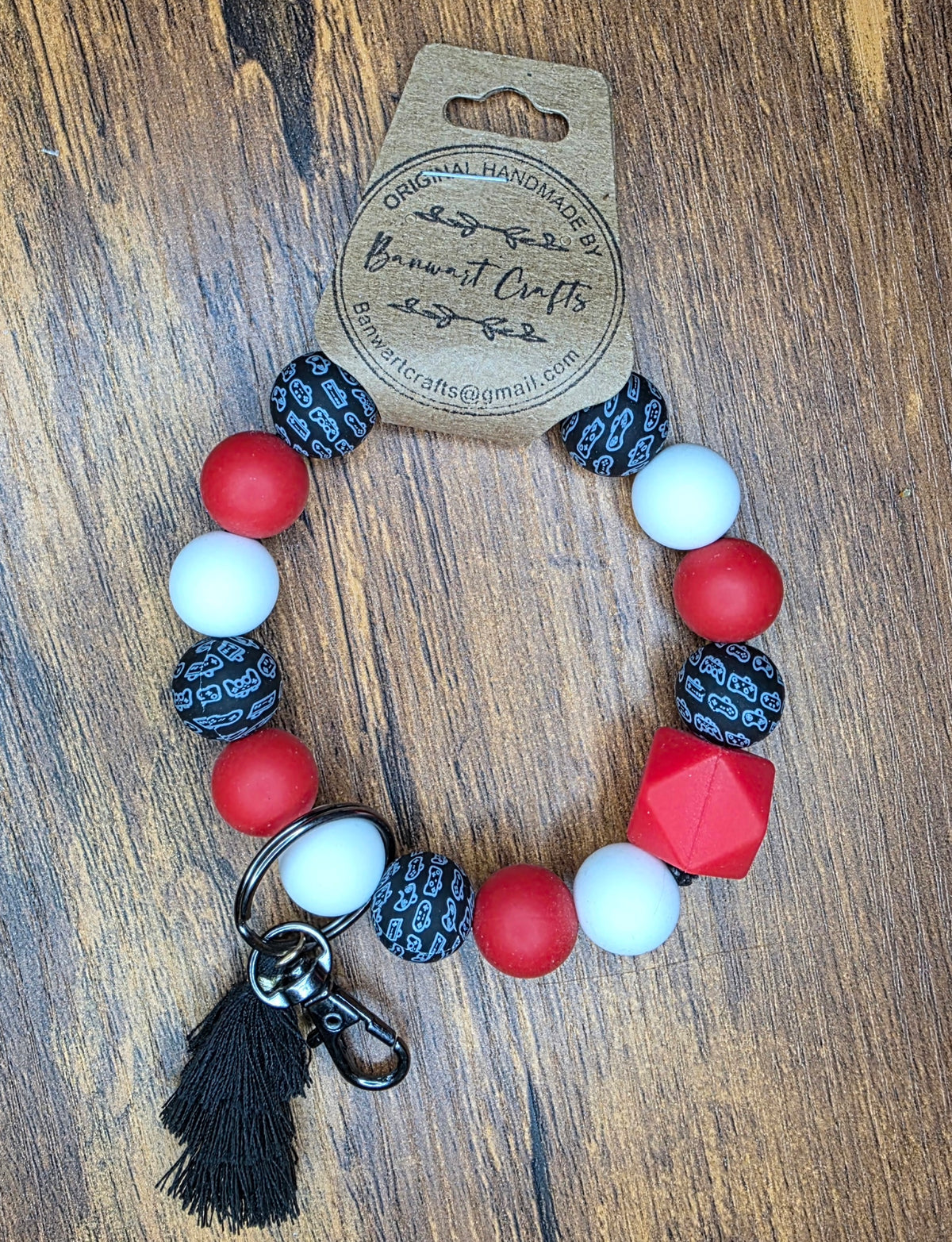 Video game red & white wristlet