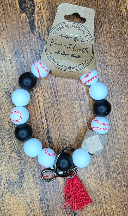 Baseball white & black wristlet