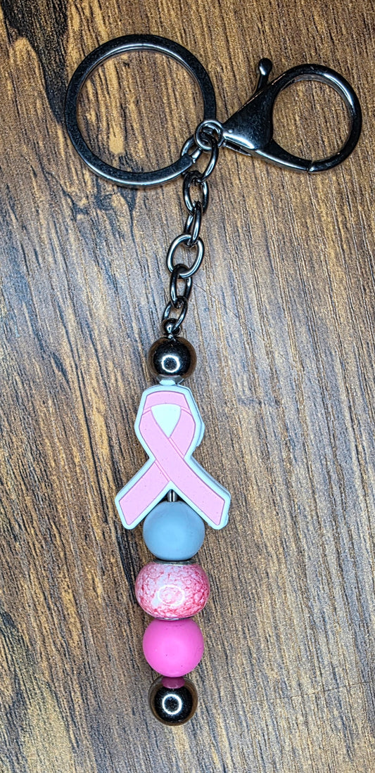 Breast Cancer ribbon bar keychain