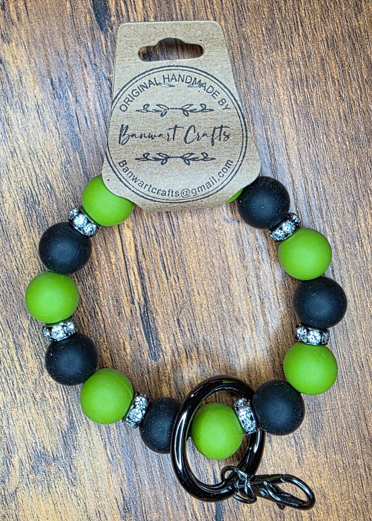 Green Sparkles & Black wristlet