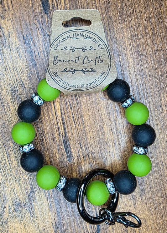 Green Sparkles & Black wristlet